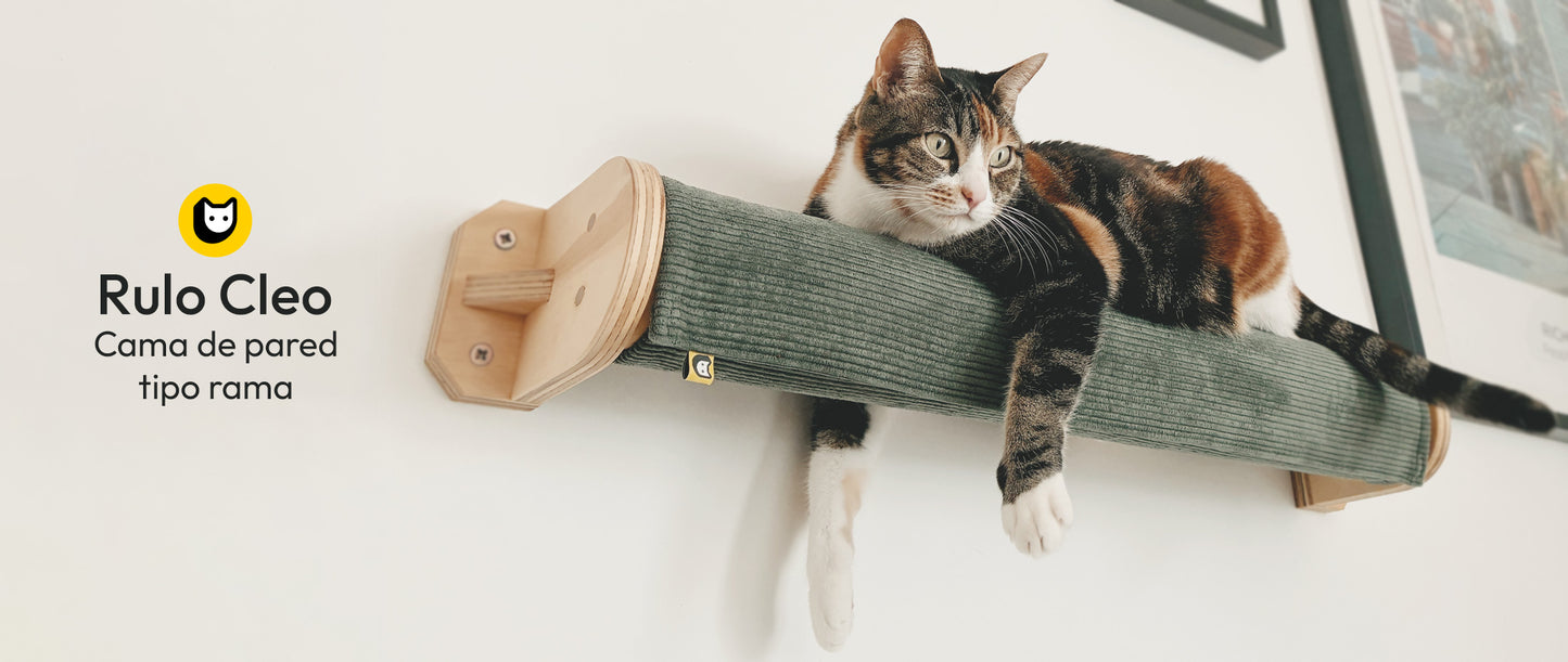 Cama de pared para gatos Rulo CLEO funda pana verde oscuro
