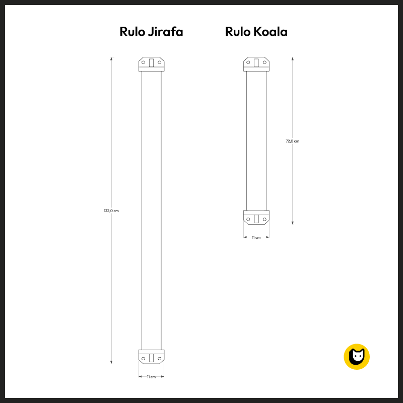 Esquema boceto de Rulo Koala comparado con el Rulo Jirafa - Rascadores verticales para gatos con moqueta natural de sisal - Hechos a mano por Gatifica - Vista frontal